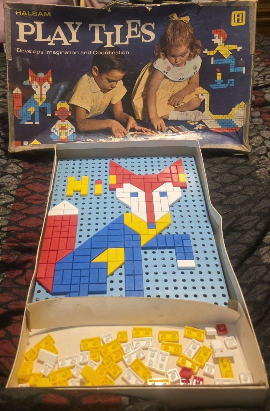 Vintage Halsam Pegboard Playtiles Set w/box (Missing Few Color Tiles & Poster)